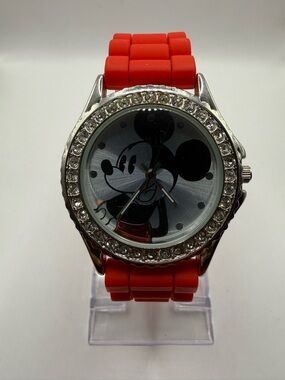 Disney Mickey Mouse Women’s Watch – Red Silicone Band – Rhinestone Bezel